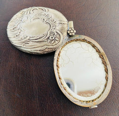 French Slide Locket Pendant, European Silver Antique Jewellery 1900s Art Nouveau