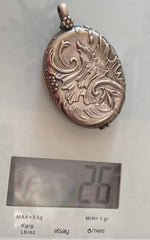 French Slide Locket Pendant, European Silver Antique Jewellery 1900s Art Nouveau