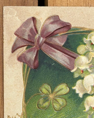 Embossed French Antique Postcard Featuring a Love Letter and a Heart of Lily of the Valley. There are Good Luck Four Leaf Clovers Around the Border, UNSIGNED COLLECTORS CARD