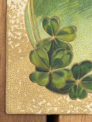 Embossed French Antique Postcard Featuring a Love Letter and a Heart of Lily of the Valley. There are Good Luck Four Leaf Clovers Around the Border, UNSIGNED COLLECTORS CARD