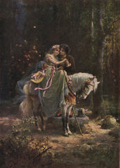 Art Nouveau Romantic Couple Postcard, White Horse, Artist Signed, 1900s