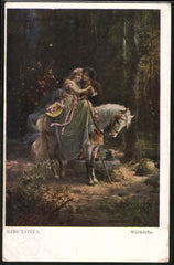 Art Nouveau Romantic Couple Postcard, White Horse, Artist Signed, 1900s
