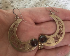 Crescent Moon Amethyst Sterling Silver Earrings, Vintage Jewellery