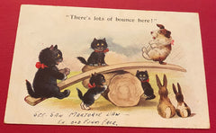 NOW SOLD Black Cats Postcard Sent 1928 Published by Inter Art for France, Tormenting a Dog