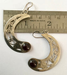 Crescent Moon Amethyst Sterling Silver Earrings, Vintage Jewellery