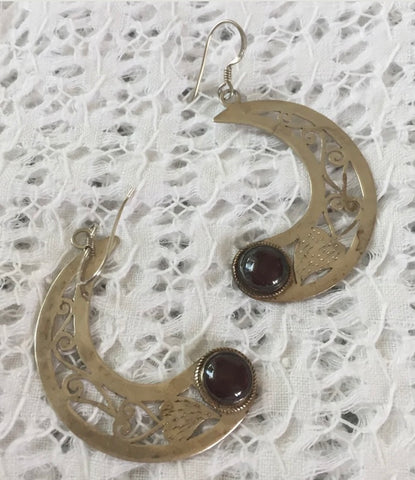 Crescent Moon Amethyst Sterling Silver Earrings, Vintage Jewellery