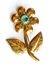 Aquamarine Flower Brooch, Czech Glass, 1940s Vintage Jewelry,