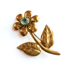 Aquamarine Flower Brooch, Czech Glass, 1940s Vintage Jewelry,