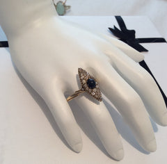 NOW SOLD Art Deco Diamond Sapphire Ring, 18K Gold, Engagement, Wedding, Russian Vintage Fine Jewelry