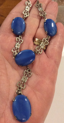 NOW SOLD Blue Glass Art Deco Necklace Vintage Jewelry SALE