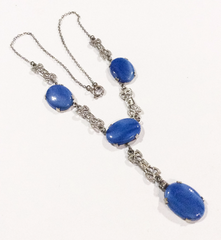 NOW SOLD Blue Glass Art Deco Necklace Vintage Jewelry SALE
