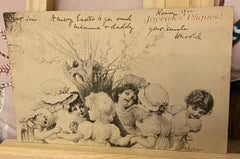 French Antique Postcard, 1902 Easter, Children Dancing