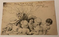 French Antique Postcard, 1902 Easter, Children Dancing