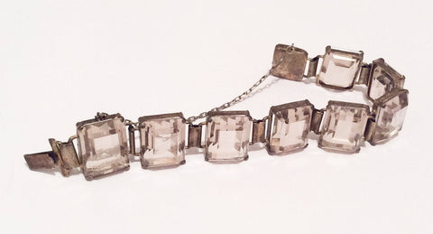 NOW SOLD Art Deco Bracelet, Smokey Topaz, Sterling Silver, 1920s Vintage Jewelry SUMMER SALE