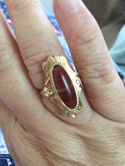 Banded Carnelian Ring, 14K Gold Ring, Art Nouveau Vintage Jewelry