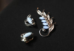 NOW SOLD Alice Caviness Brooch with Earrings Set, Sterling Silver, Moonstone, Vintage Jewelry