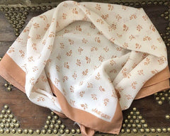NOW SOLD Brown and White Silk Scarf, Vintage Designer Jaeger, Coffee Colour, Floral Vintage Fabric