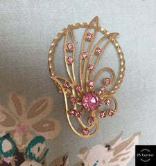 Art Deco Pink Glass Brooch, Art Moderne Vintage Jewelry