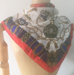 NOW SOLD Camille de Seville Spanish Silk Scarf, Vanity, Perfume, Vintage