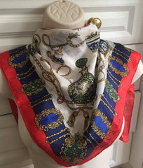 NOW SOLD Camille de Seville Spanish Silk Scarf, Vanity, Perfume, Vintage