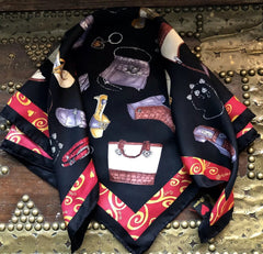 NOW SOLD Brighton Silk Scarf, 22” Neckerchief, Colourful, Jewellery, Shoes, Handbags, Vintage Fabric