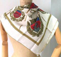 NOW SOLD Boxed Hermes Silk Scarf, Les Armes de Paris, Vintage Ladies Accessories, 1950s Designed by by Hugo Grygkar