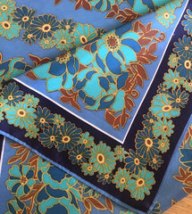 NOW SOLD Blue Green Floral  Silk Scarf, 29" Vintage Ladies Accessories