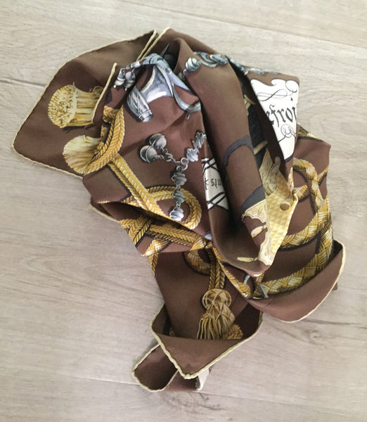NOW SOLD Hermes Brown Silk Scarf, Cheval Palefroi, Vintage Ladies