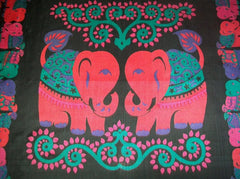 Colourful Elephant Silk Scarf, 40" Square, Vintage Thai Silk