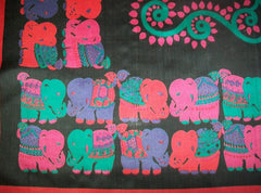 Colourful Elephant Silk Scarf, 40" Square, Vintage Thai Silk