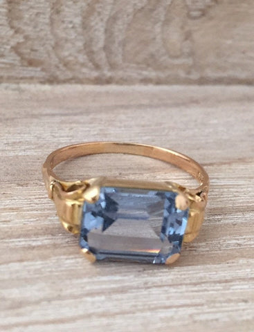 NOW SOLD Aquamarine Ring 18K Gold, German Art Deco, Vintage
