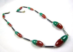 Art Deco Necklace, Carnelian Glass, Vintage Jewelry