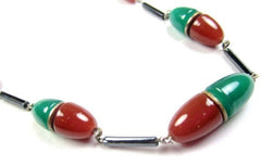 Art Deco Necklace, Carnelian Glass, Vintage Jewelry