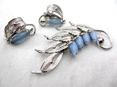 NOW SOLD Alice Caviness Brooch with Earrings Set, Sterling Silver, Moonstone, Vintage Jewelry
