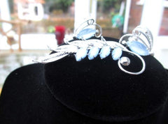 NOW SOLD Alice Caviness Brooch with Earrings Set, Sterling Silver, Moonstone, Vintage Jewelry