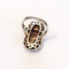Fahrner Art Nouveau Ring, Smokey Topaz with Pearl, Sterling Silver, German Vintage Fine Jewelry