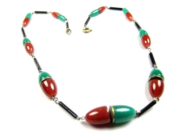 Art Deco Necklace, Carnelian Glass, Vintage Jewelry