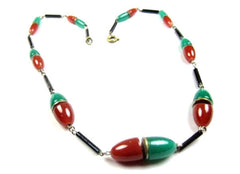 Art Deco Necklace, Carnelian Glass, Vintage Jewelry