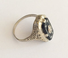 NOW SOLD Art Deco Ring, Onyx Diamond, Ostby & Barton, 14K White Gold, Vintage Fine Jewelry