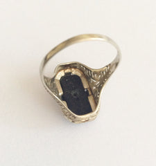 NOW SOLD Art Deco Ring, Onyx Diamond, Ostby & Barton, 14K White Gold, Vintage Fine Jewelry