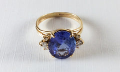 Tanzanite Diamond Ring,14K Gold, Engagement, Wedding Vintage Fine Jewelry
