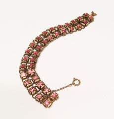 NOW SOLD Art Nouveau Pink Glass Book Chain Bracelet, Vintage Jewelry