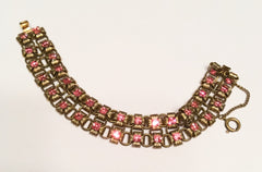 NOW SOLD Art Nouveau Pink Glass Book Chain Bracelet, Vintage Jewelry
