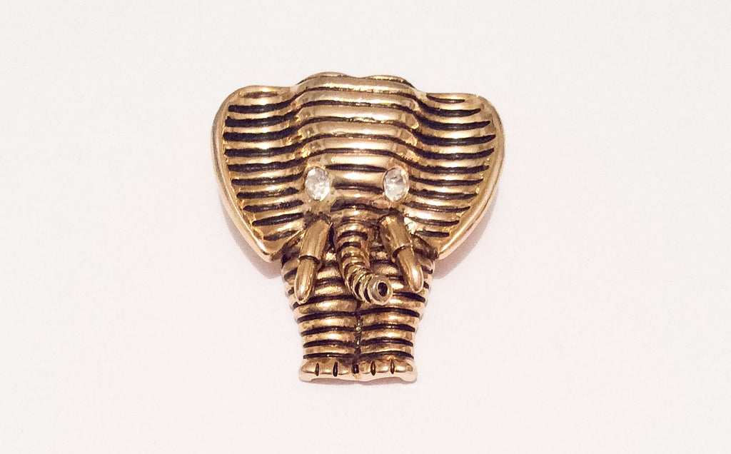 Elephant Pin Brooch, Enamel, Rhinestone, 1960s Vintage Jewelry
