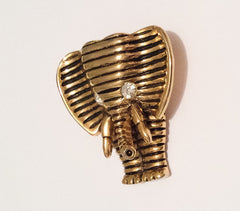 Elephant Pin Brooch, Enamel, Rhinestone, 1960s Vintage Jewelry