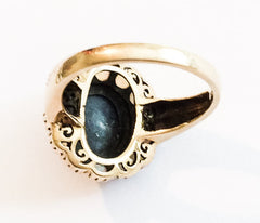 Opal Ring, Blue Sapphire Cabochon, 9K Gold, Vintage Fine Jewelry