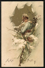 Art Nouveau Lady Postcard, Franked