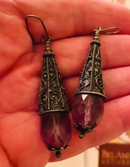 Amethyst Gemstone Earrings, Sterling Silver, Gothic Vintage Jewelry
