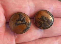 Art Deco 1930s Marbled Brown Lucite Earrings, Screw Back Vintage Jewellery