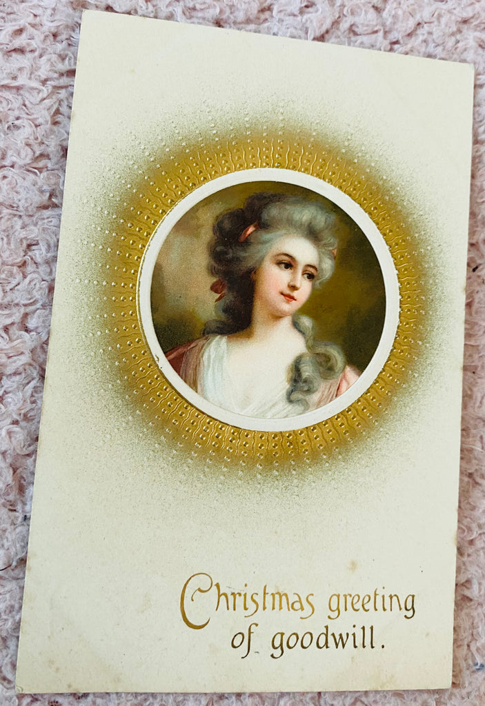 NOW SOLD Art Deco Christmas Postcard, Portrait Lady, Printed in Germany, Art Deco Imagery